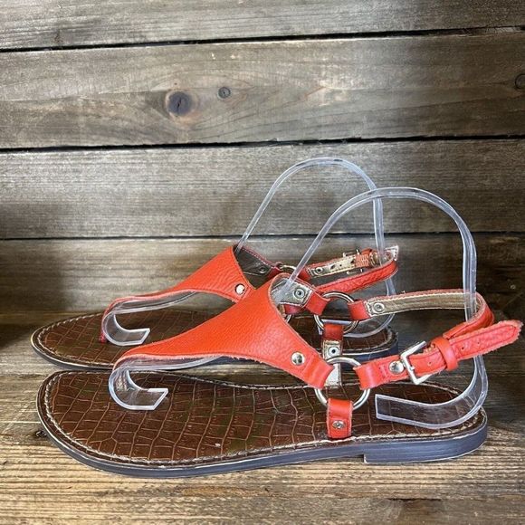 Womens Sam Edelman Greta Red Pebbled Leather Thong Sandals Size 8 M GUC - Picture 2 of 6